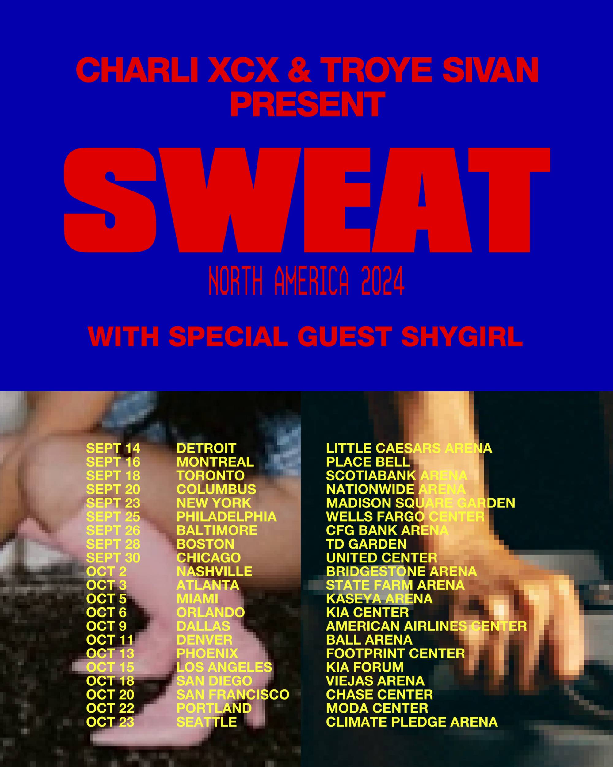 Charli XCX and Troye Sivan 'Sweat' US tour dates poster. Credit: PRESS