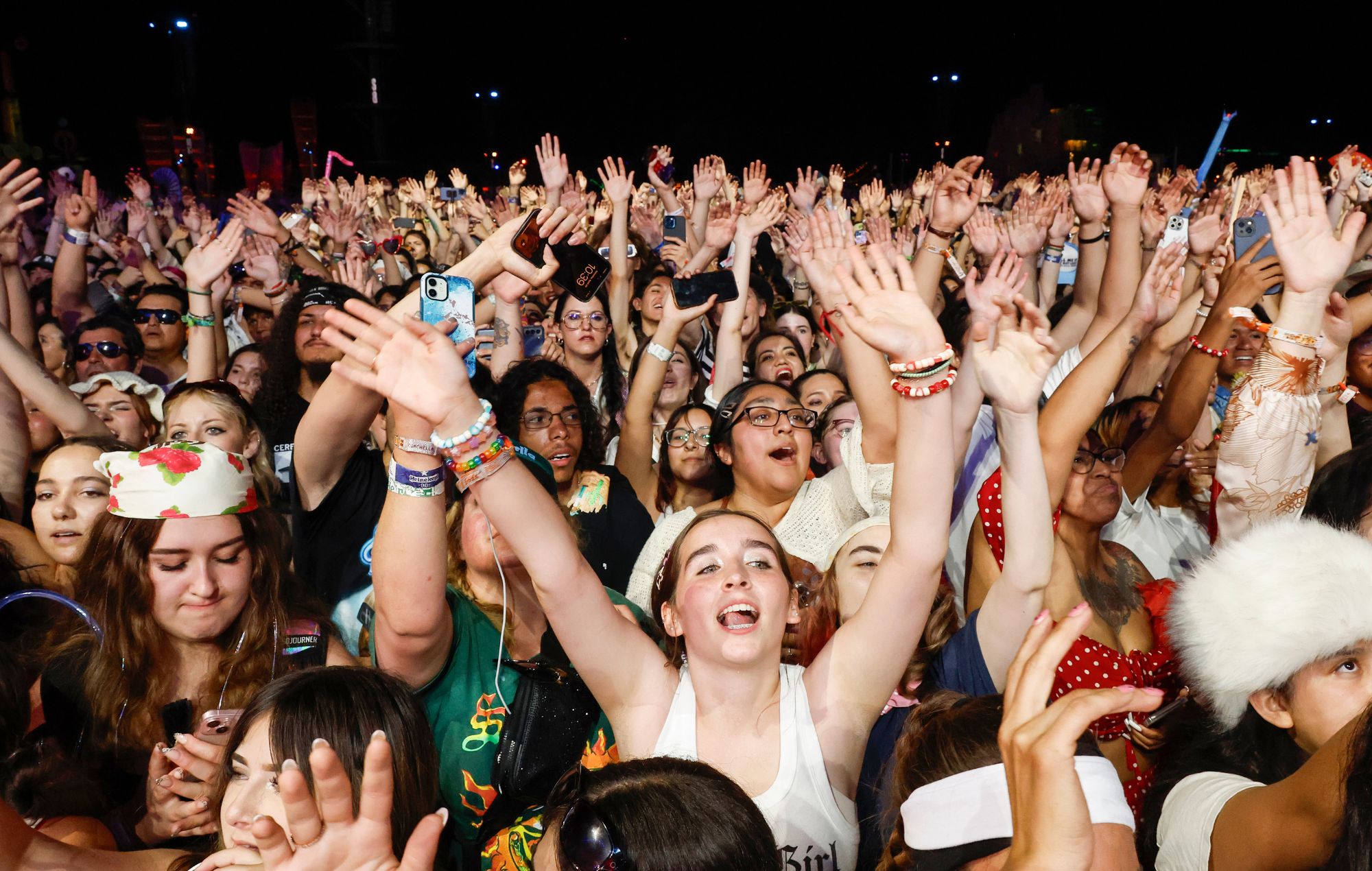 Festivalgoers watch No Doubt perform at the Coachella Stage during the 2024 Coachella Valley Music and Arts Festival at Empire Polo Club on April 20, 2024 in Indio, California. 