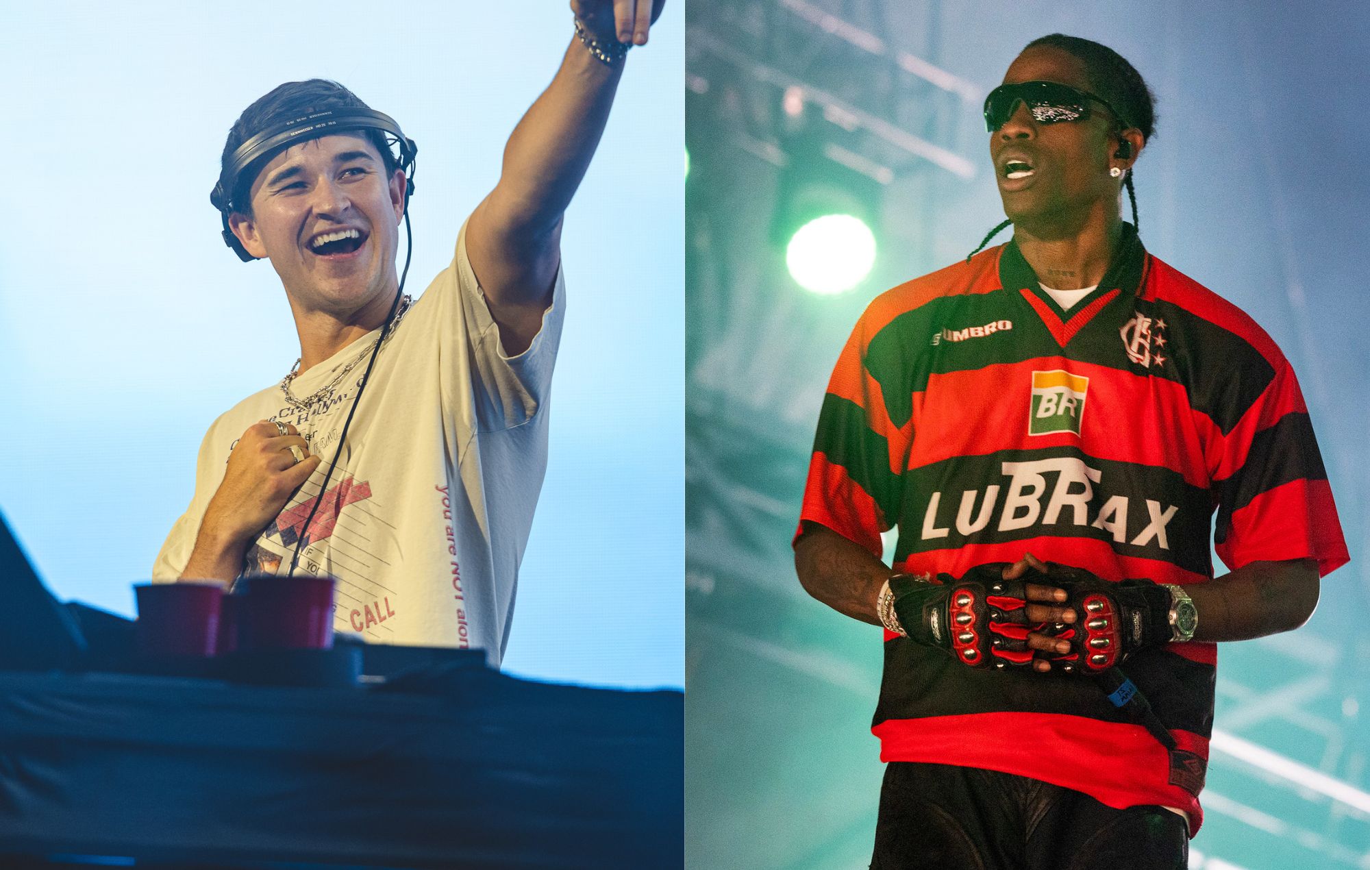 John Summit and Travis Scott. CREDIT: Andy Wenstrand and Barry Brecheisen/Getty Images