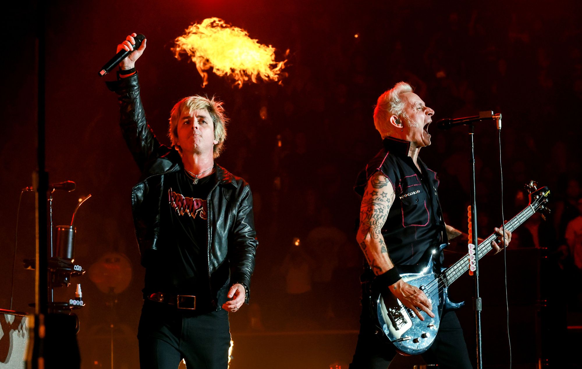 Billie Joe Armstrong and Mike Dirnt of Green Day in 2026.