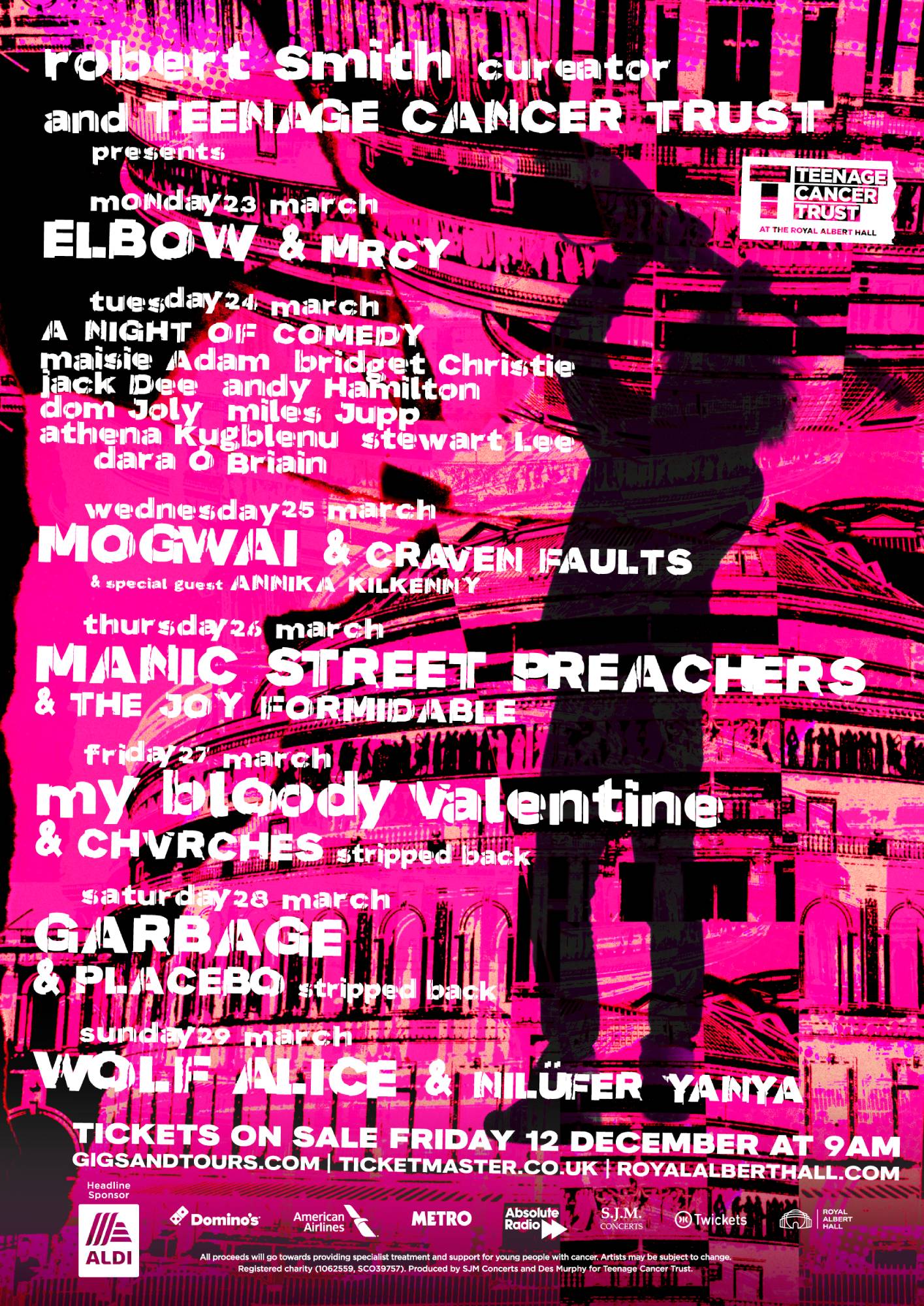 The Robert Smith-curated line-up for the Teenage Cancer Trust gig series at London's Royal Albert Hall for 2026. Credit: Press