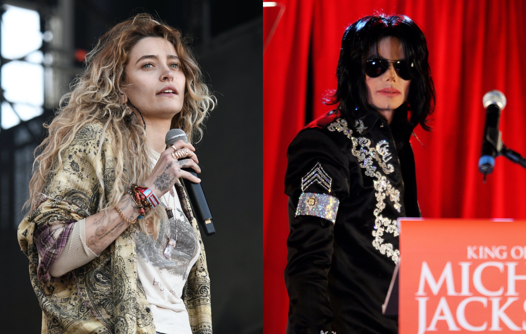 two side by side pictures of Paris Jackson (left) and Michael Jackson (right)