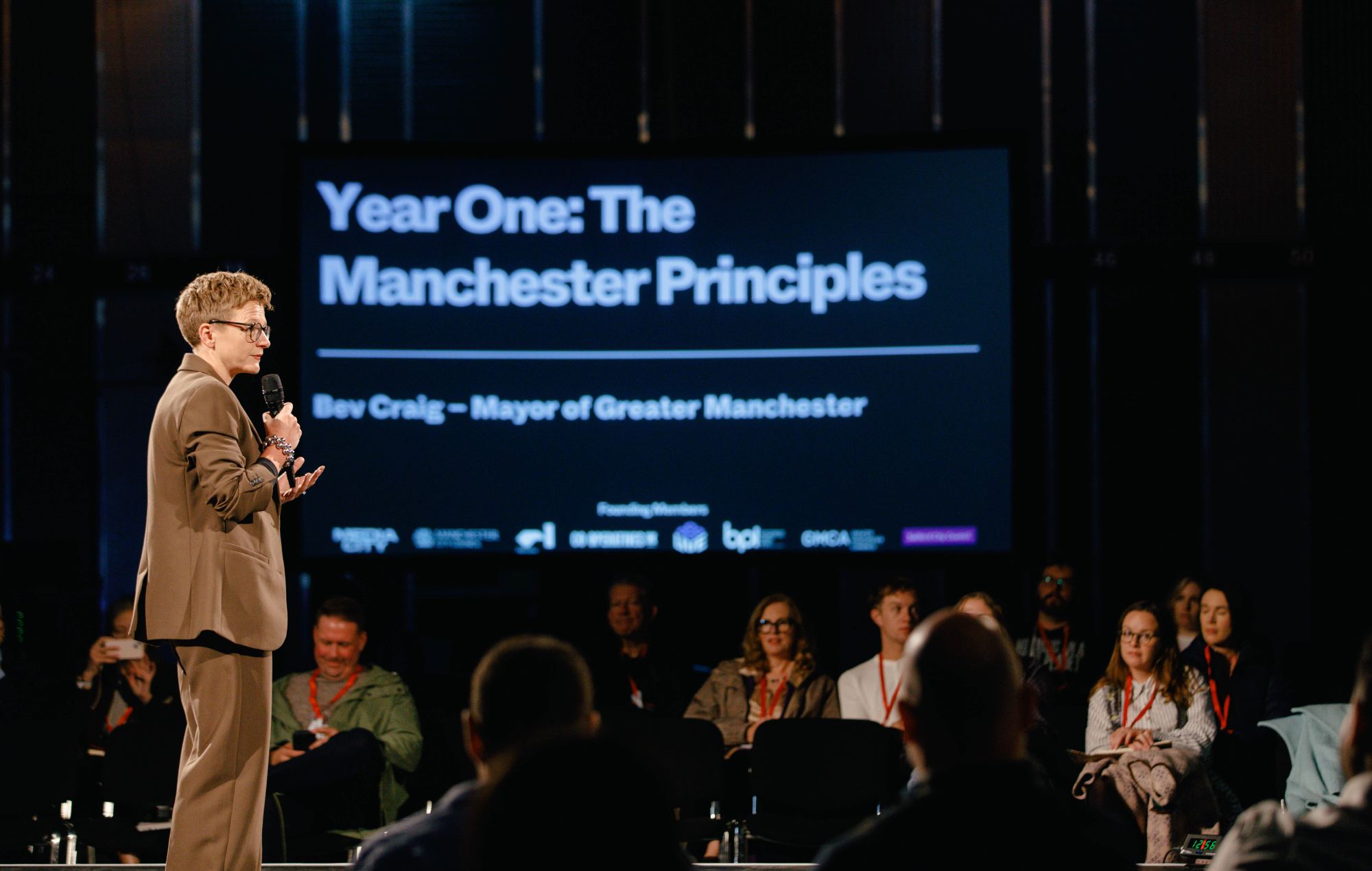 Mayor Of Greater Manchester Bev Craig speaks at Beyond The Music, 206. Credit: Marieke Macklon