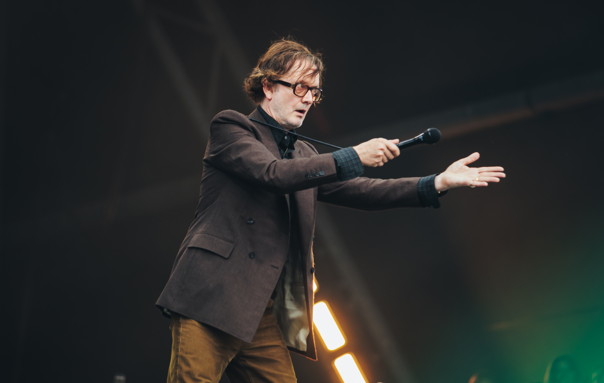 Jarvis Cocker performs with Pulp at Glastonbury 2025, photo by Andy Ford