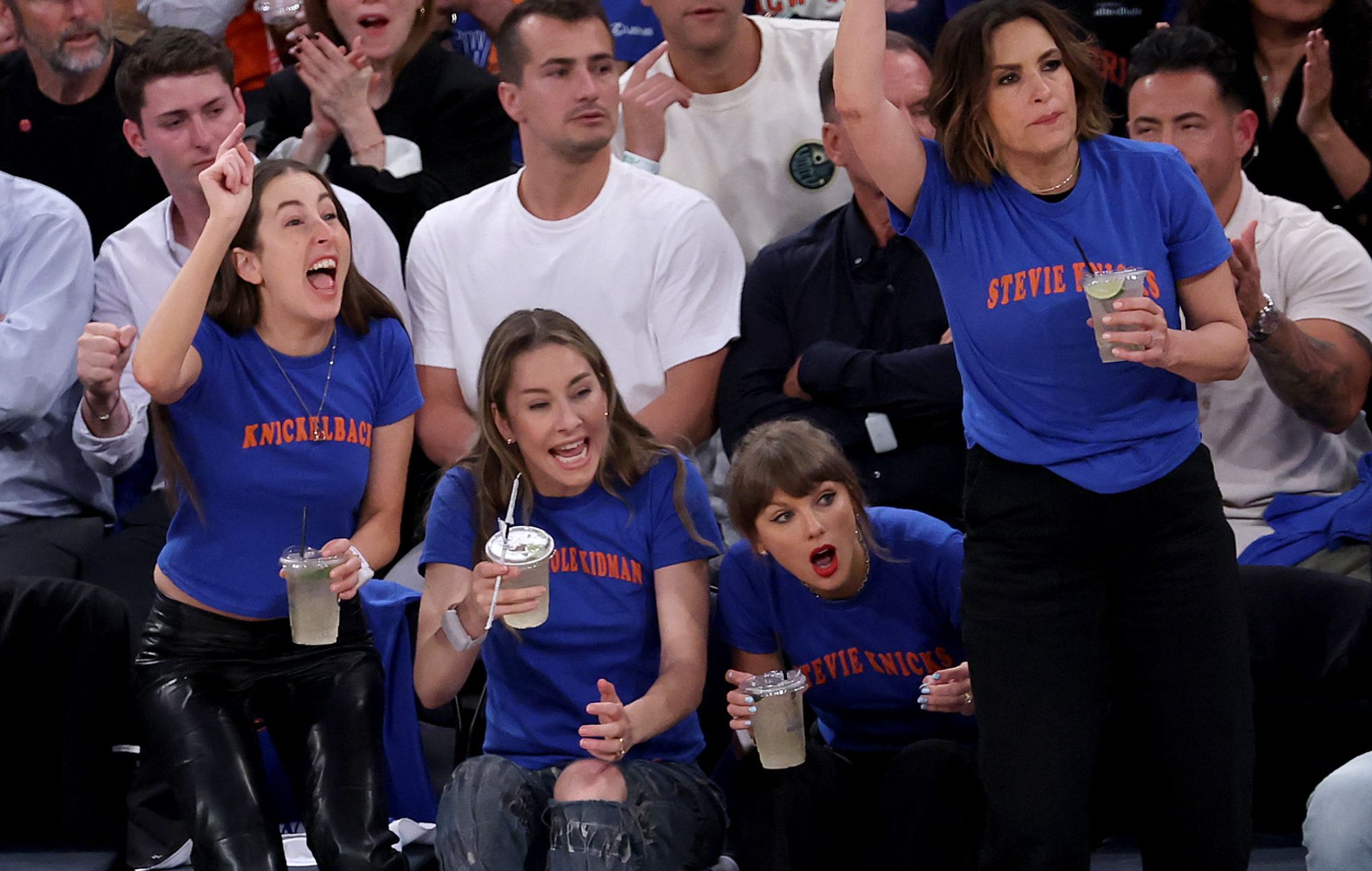 Alana Haim, Este Haim, Taylor Swift, and Mariska Hargitay attend Game Four of the 2026 NBA Finals