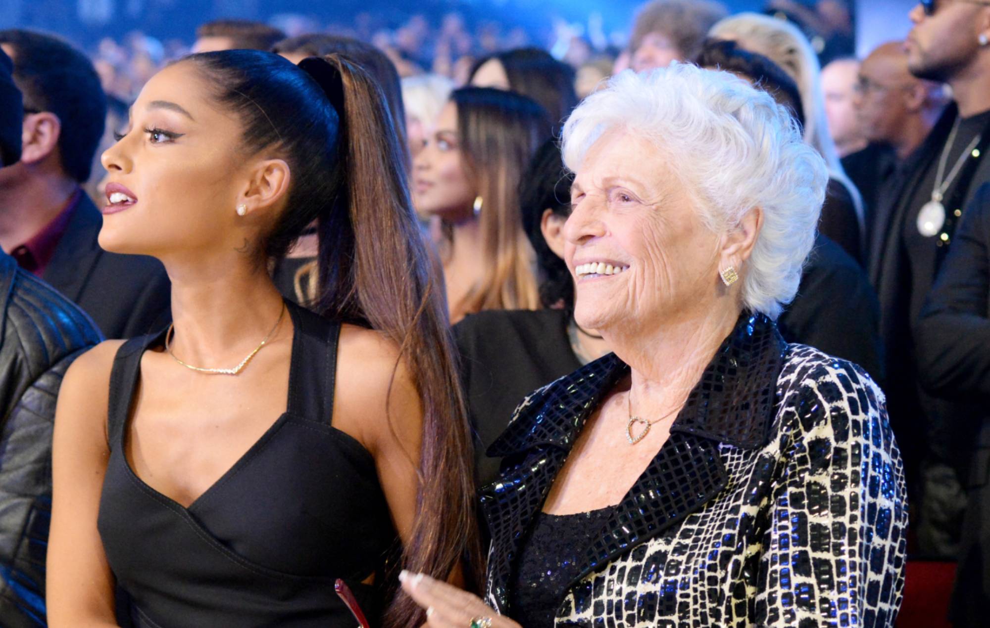 Ariana Grande (L) and Marjorie 'Nonna' Grande attend the 2016 American Music Awards at Microsoft Theater on November 20, 2016 in Los Angeles, California. (Photo by Kevin Mazur/AMA2016/WireImage)