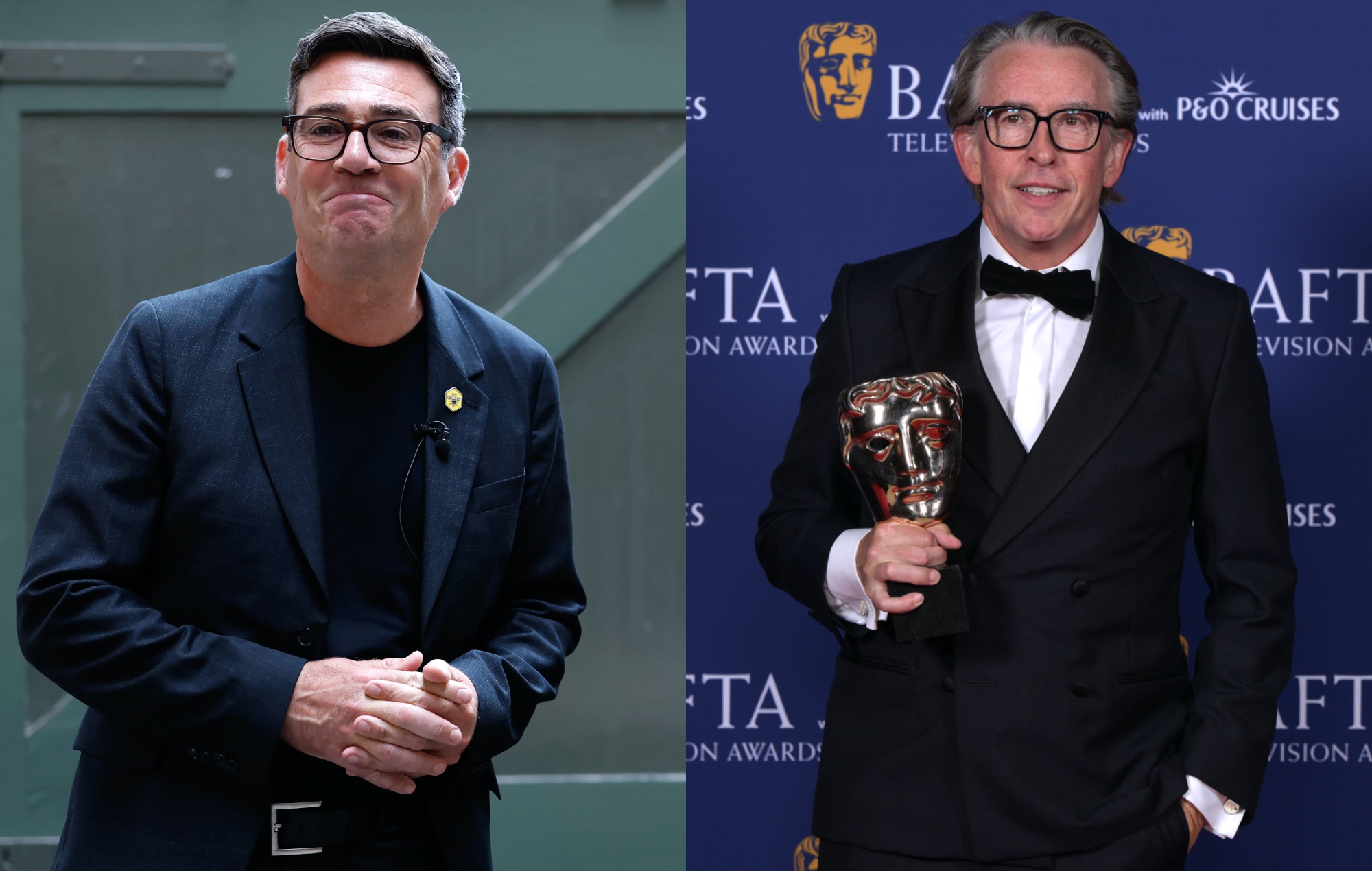 two side by side photographs of Andy Burnham (left) and Steve Coogan (right)