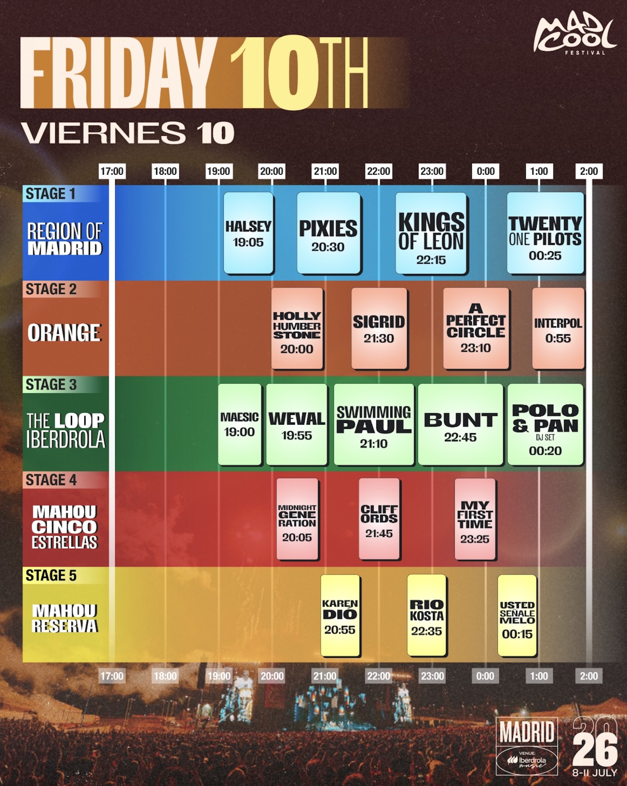 Mad Cool 2026 Friday poster. CREDIT: Press