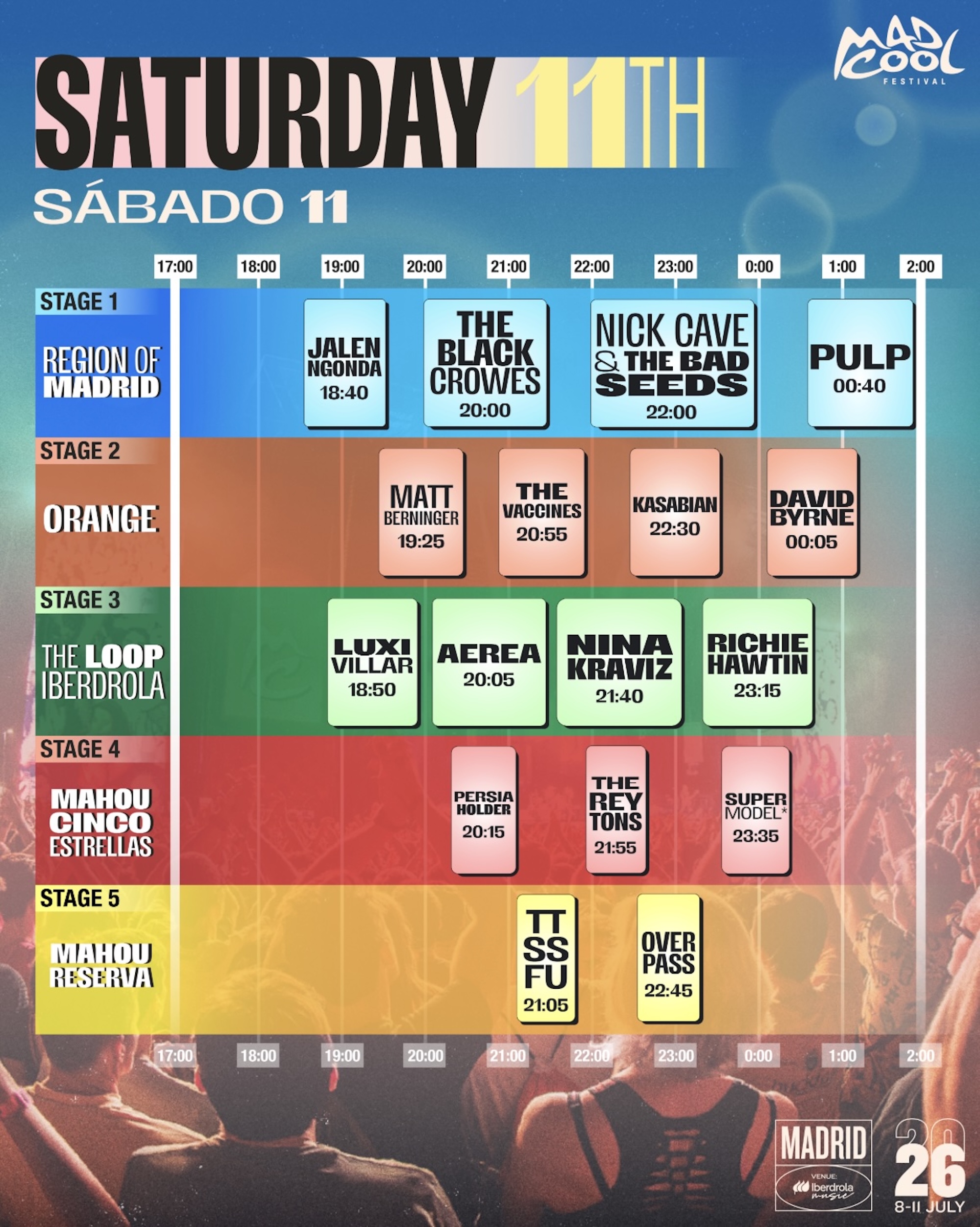 Mad Cool 2026 Saturday poster. CREDIT: Press