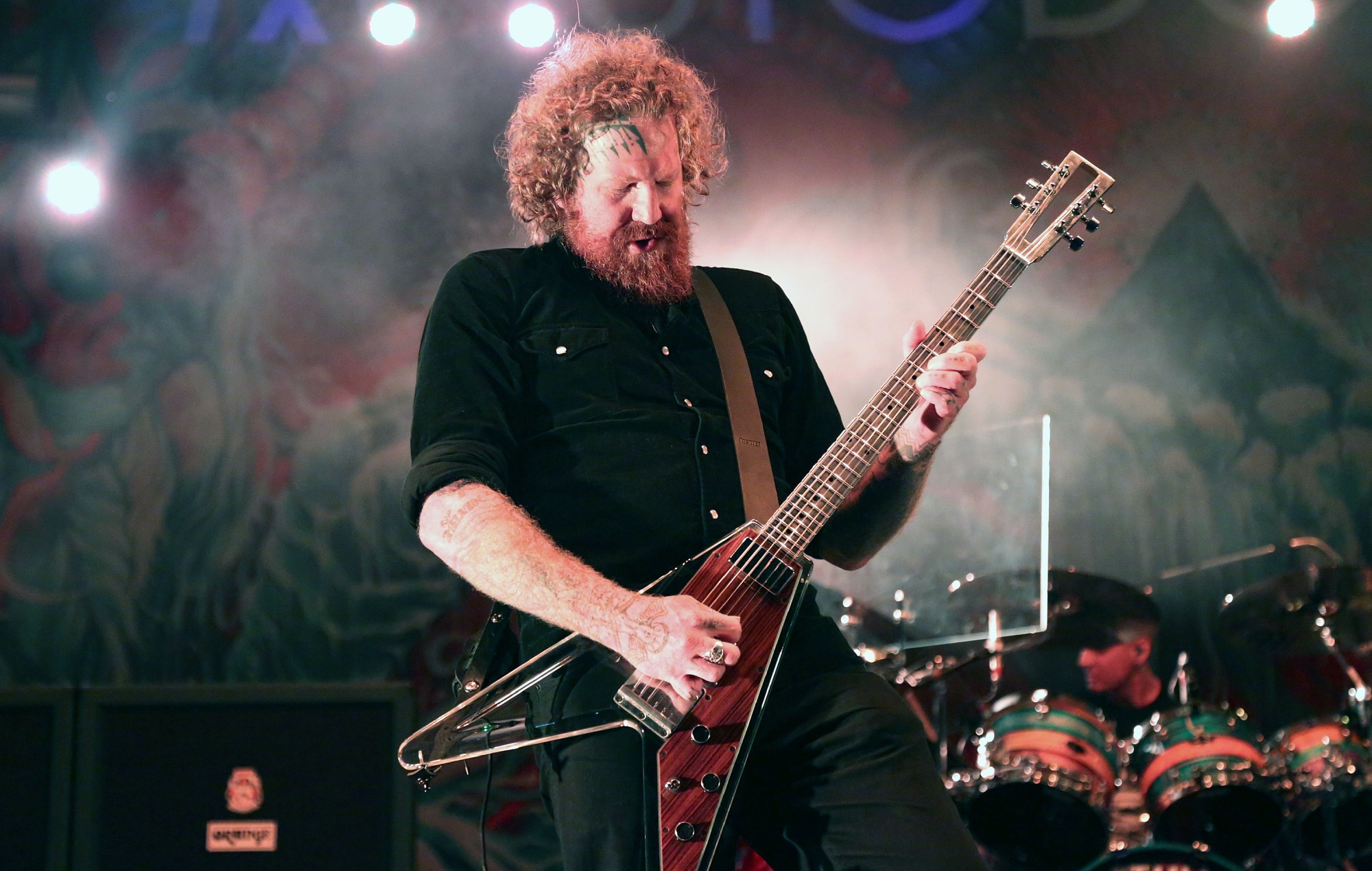 Mastodon's Brent Hinds performing live on stage, photo by Taylor Hill/Getty