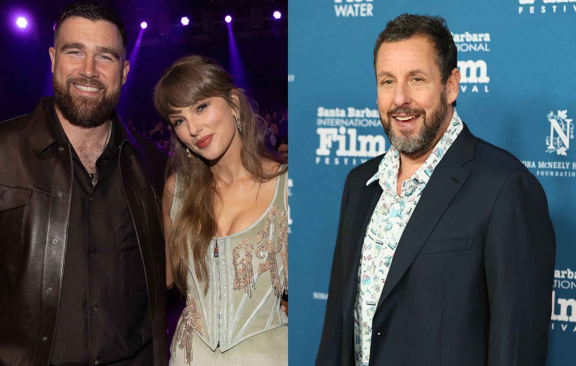 Taylor Swift, Travis Kelce and Adam Sandler.