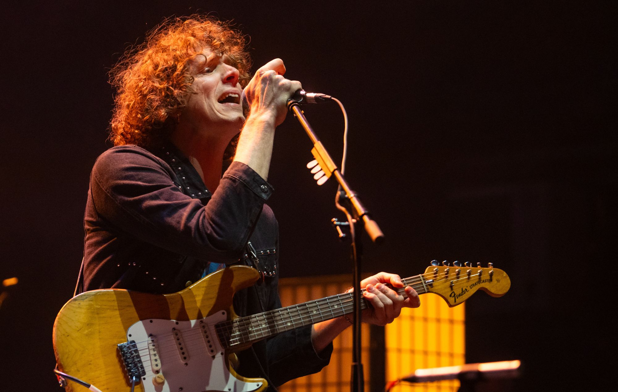 Blaine Harrison of Mystery Jets performs live. CREDIT: Lorne Thomson/Redferns/Getty
