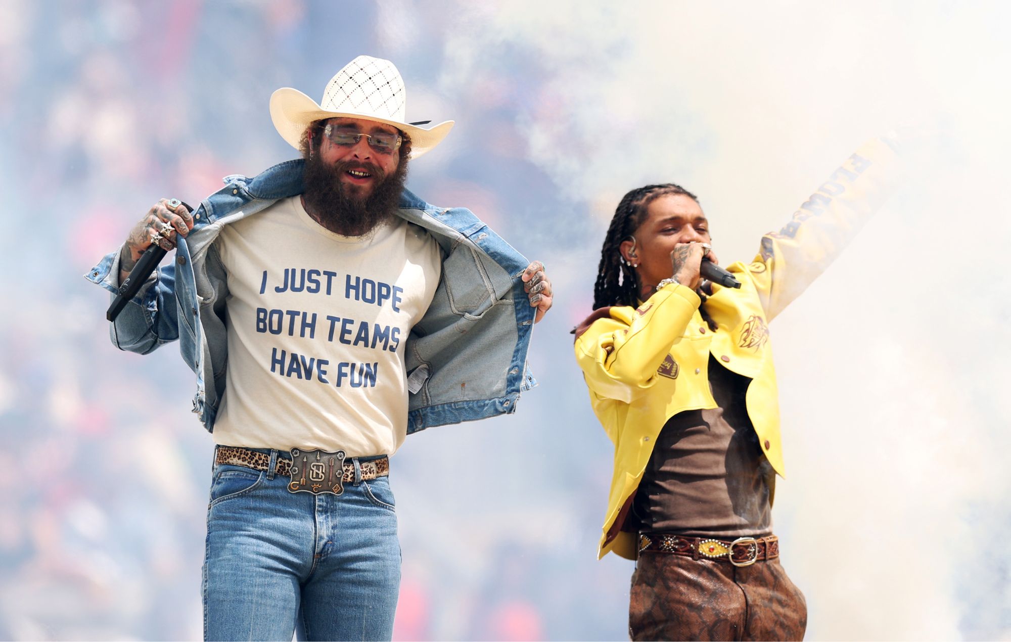 Post Malone and Swae Lee perform during the closing ceremony before the FIFA World Cup 2026