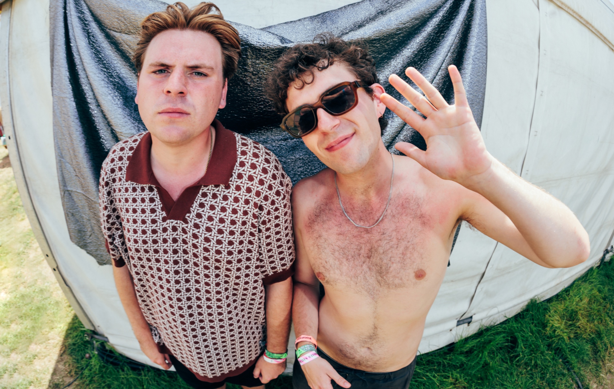 Eddie Green and Charlie Steen of Shame at Glastonbury 2023, photo by Andy Ford