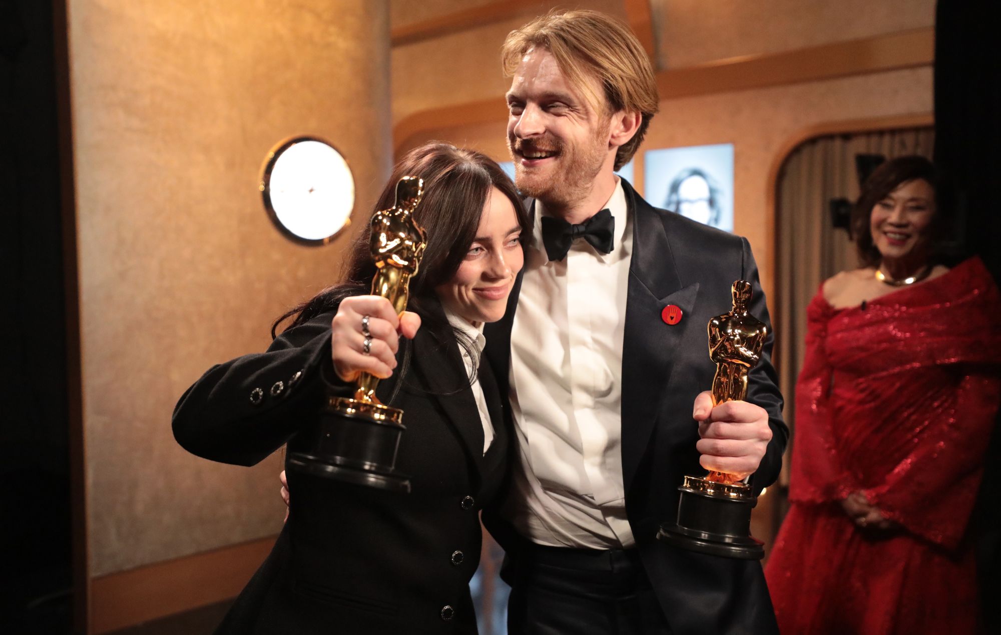 Billie Eilish and Finneas O’Connell are seen backstage during the 96th Annual Academy Awards at Dolby Theatre on March 10, 2024 in Hollywood, California. 