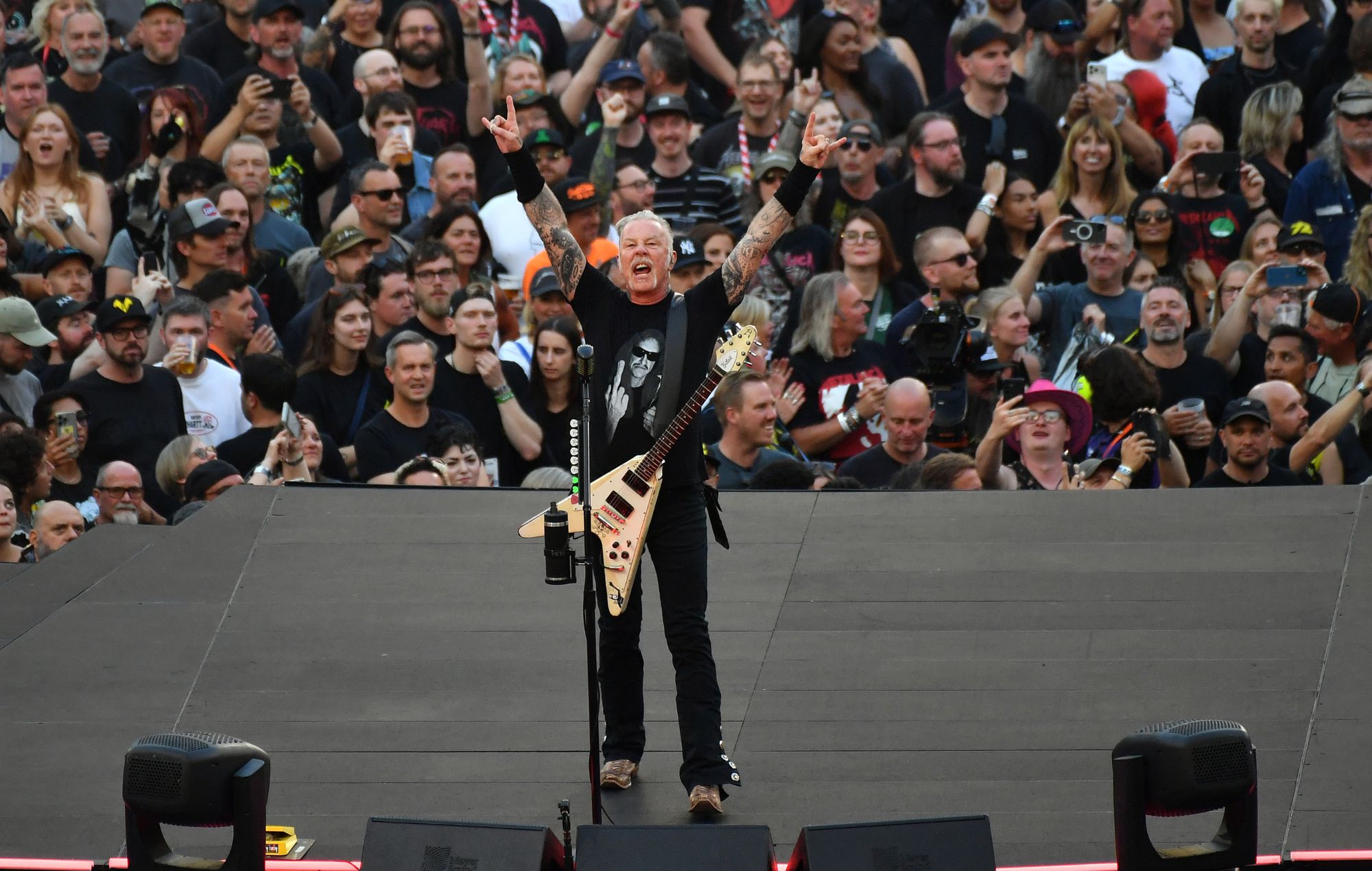 James Hetfield of Metallica performs during the M72 World Tour at London Stadium