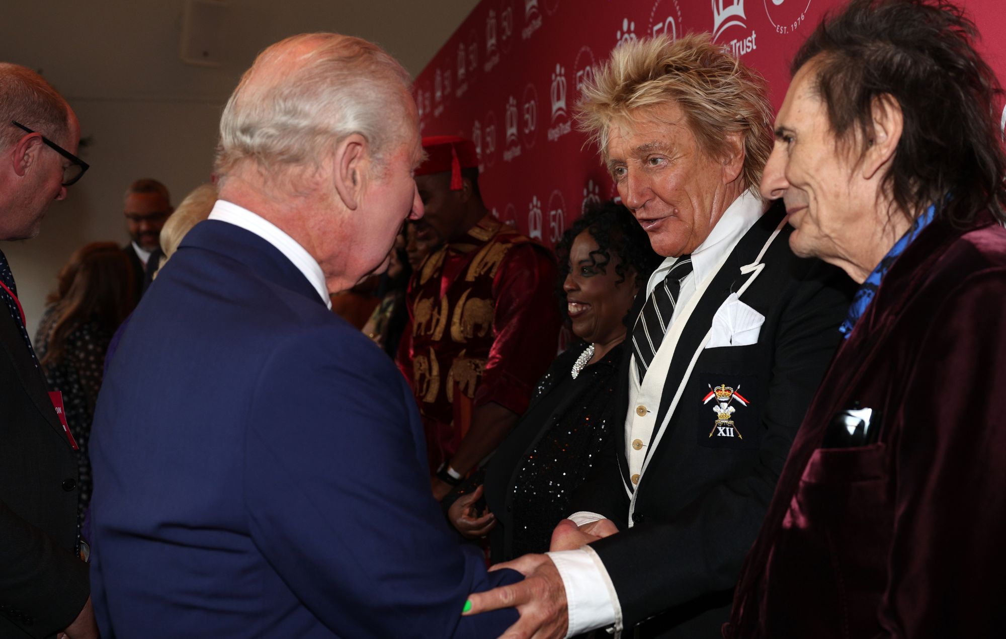 King Charles III speaks with Rod Stewart and Ronnie Wood, 2026