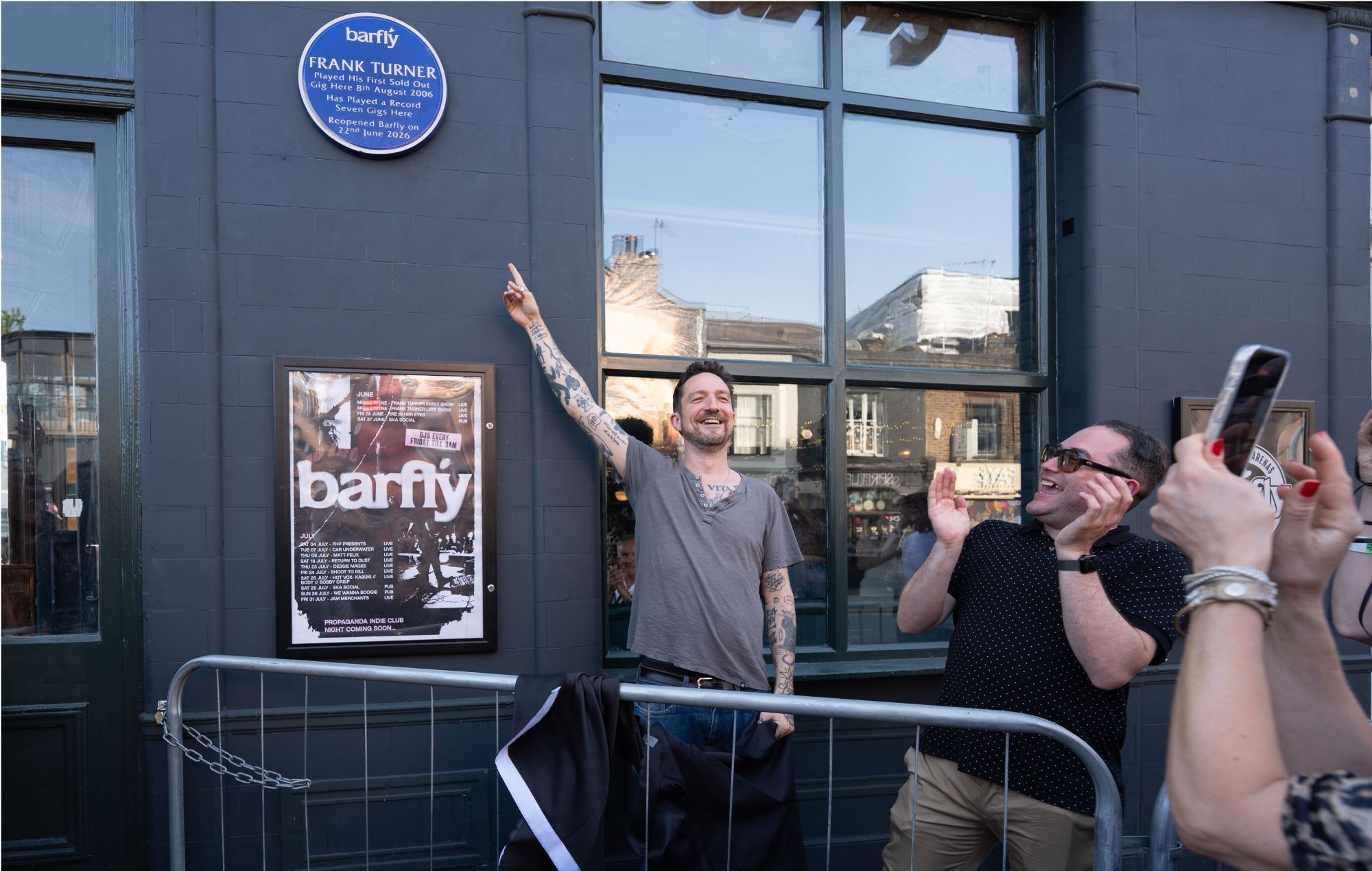 Frank Turner unveils a blue plaque at the reopening of Camden Barfly. Credit:Kevin O'Sullivan