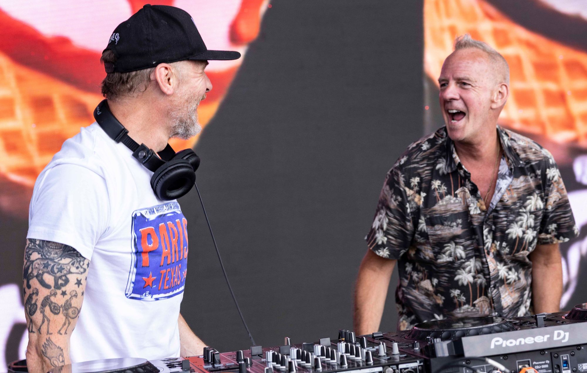 Simon Pegg and Fatboy Slim at Big Beach Boutique 7. CREDIT: Dan Reid