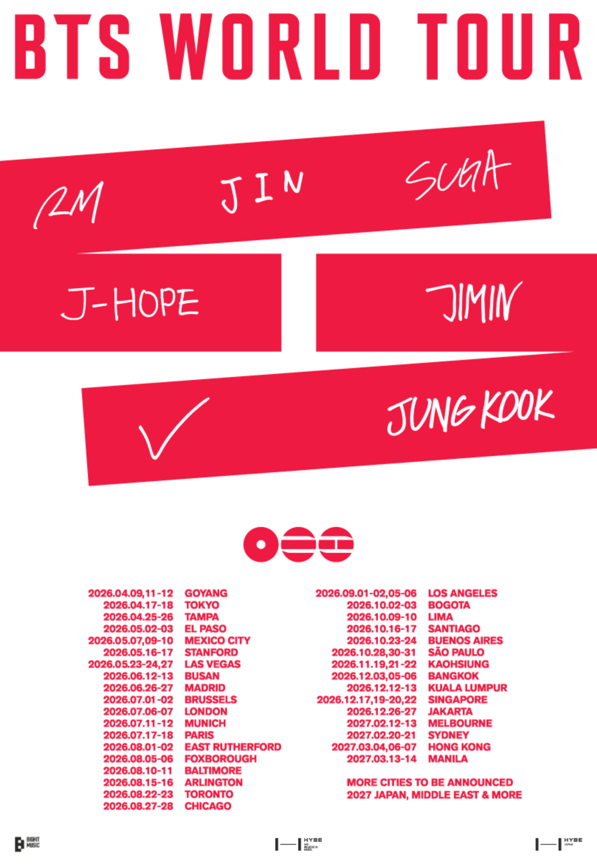 the poster for BTS' world tour in 2026/27, photo by BIGHIT MUSIC