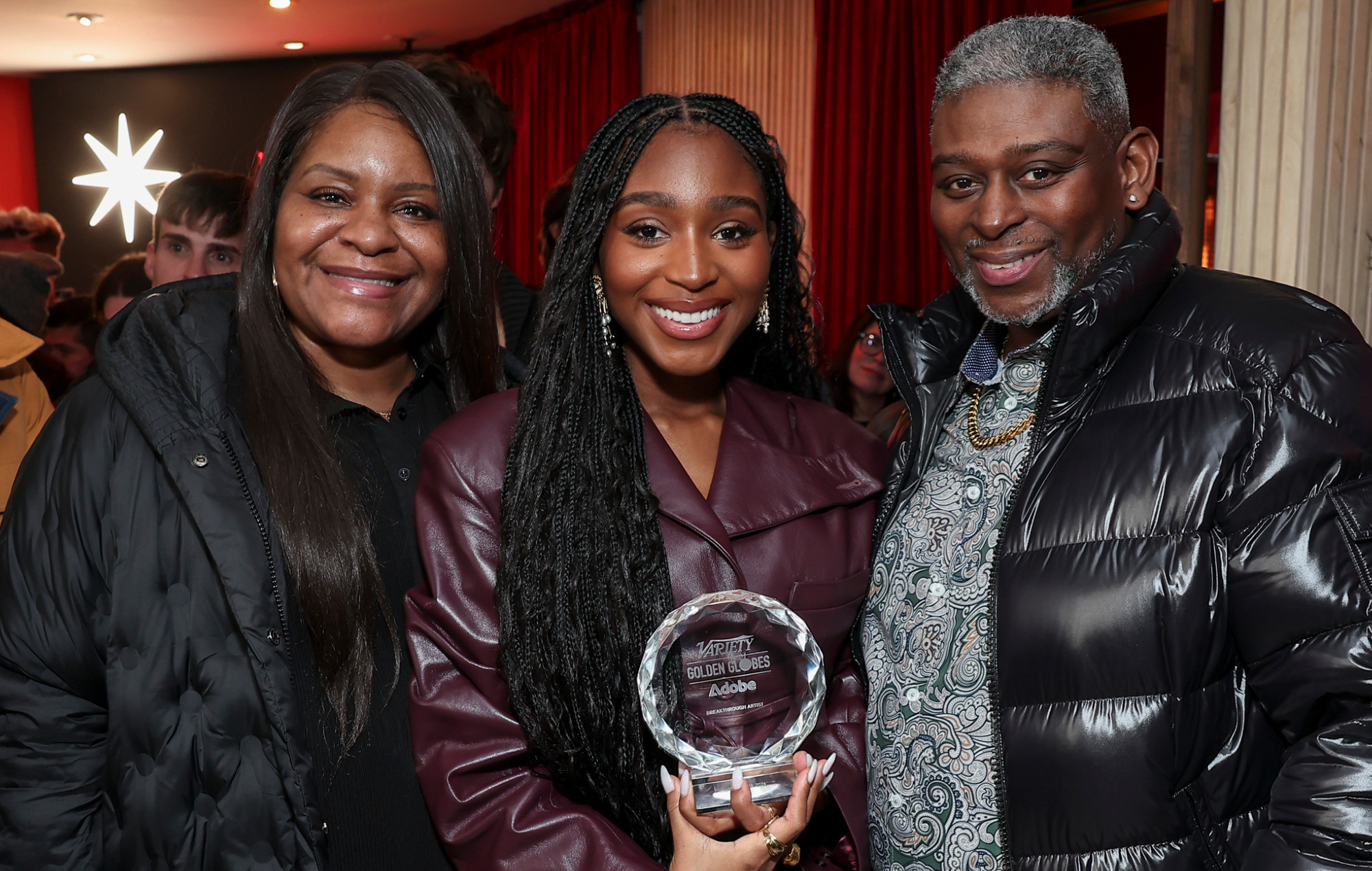 (From left to right) Andrea Hamilton, Normani and Derrick Hamilton at the Variety and Golden Globes Party at Sundance Film Festival. Photo credit: John Salangsang/Variety via Getty Images