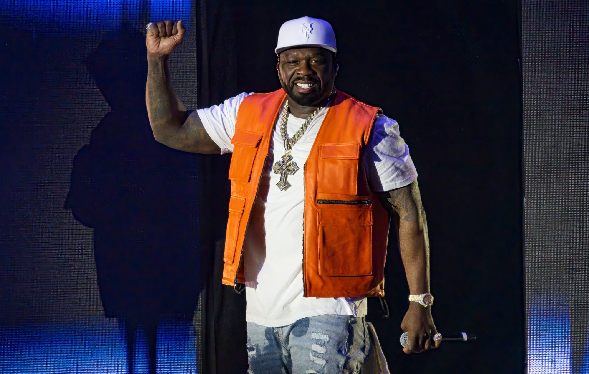 50 Cent performs during the 2024 Dreamville Music Festival at Dorothea Dix Park on April 06, 2024 in Raleigh, North Carolina.