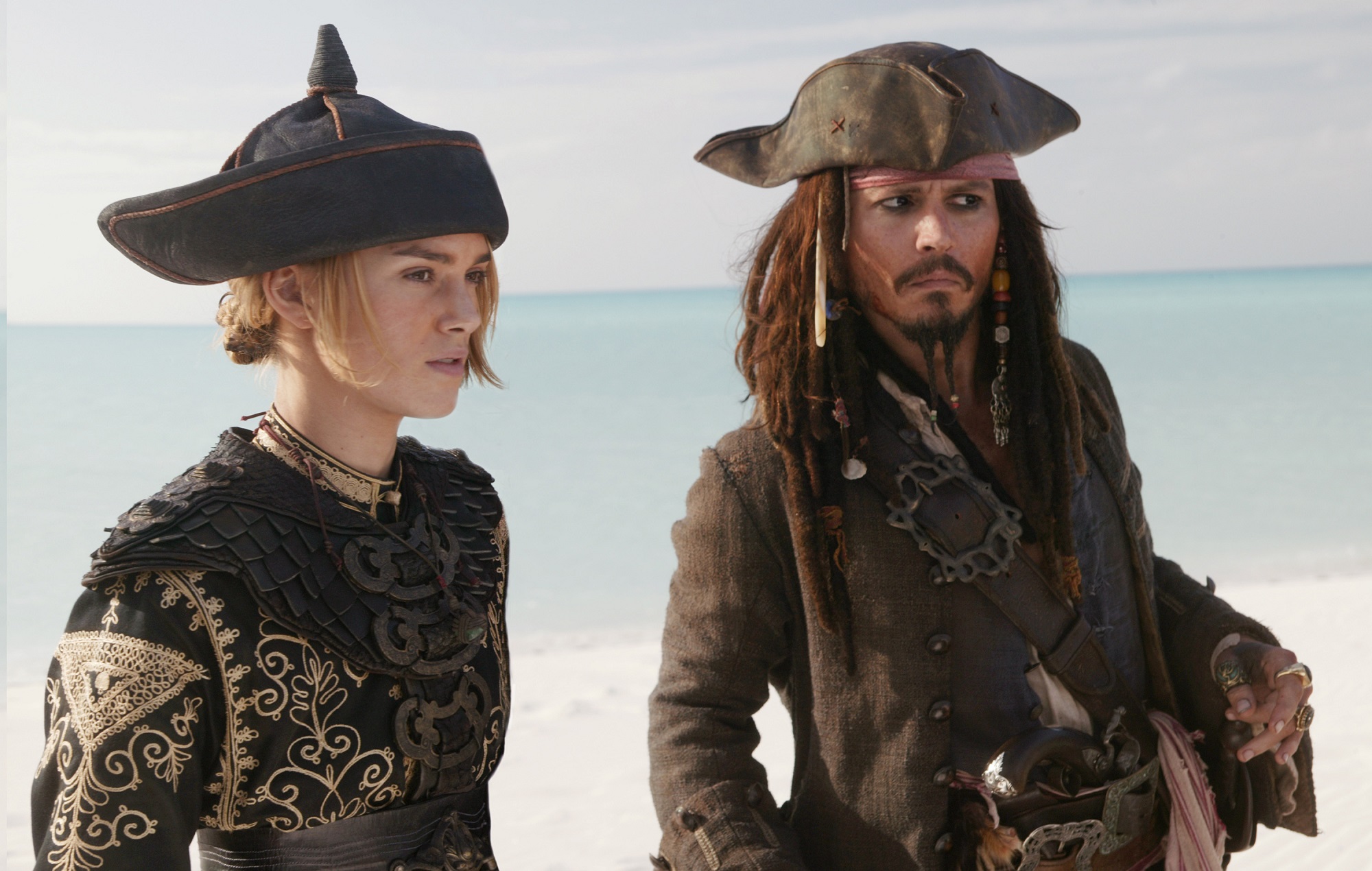 Elizabeth Swann (Keira Knightley) and Jack Sparrow (Johnny Depp)