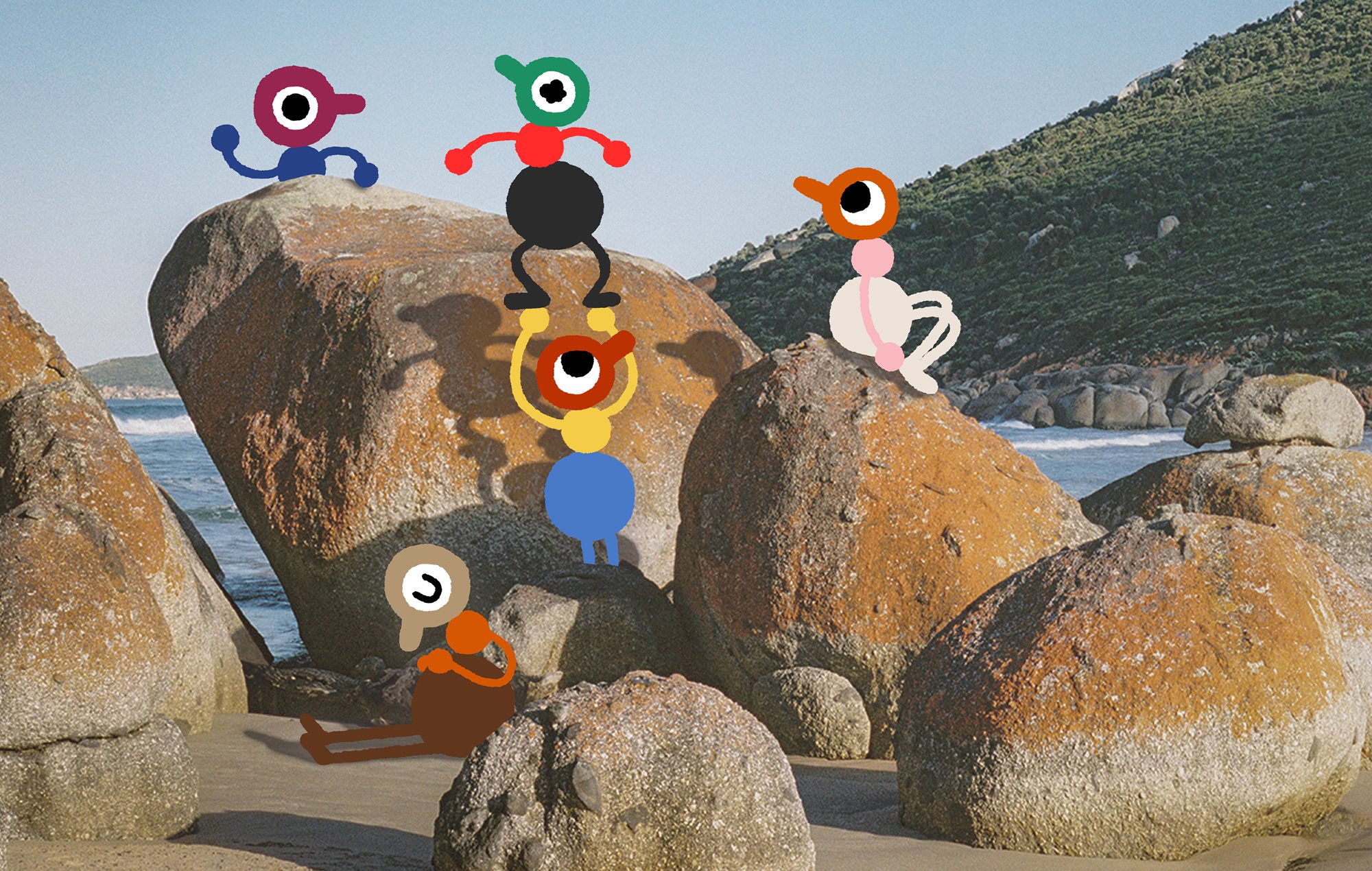 PS Plus August 2026 Games: Several characters can be seen sitting on and by rocks.