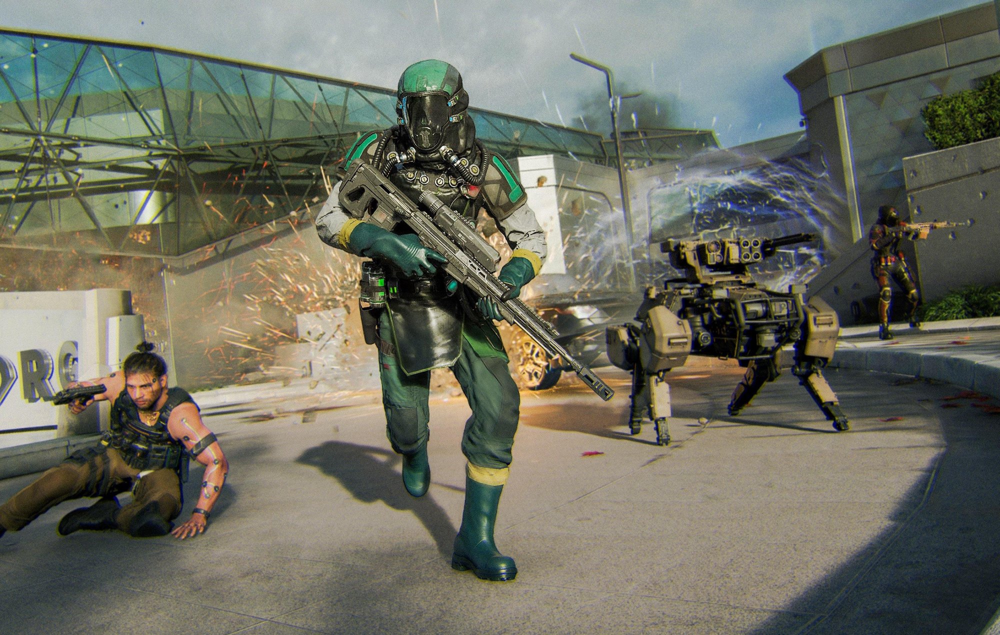 Call of Duty: Black Ops 7 Mastery Camos: Several soldiers can be seen running and sliding.