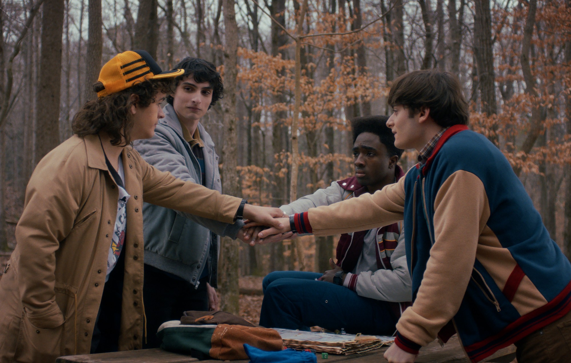 Gaten Matarazzo, Finn Wolfhard, Caleb McLaughlin, Noah Schnapp in 'Stranger Things' season 5.