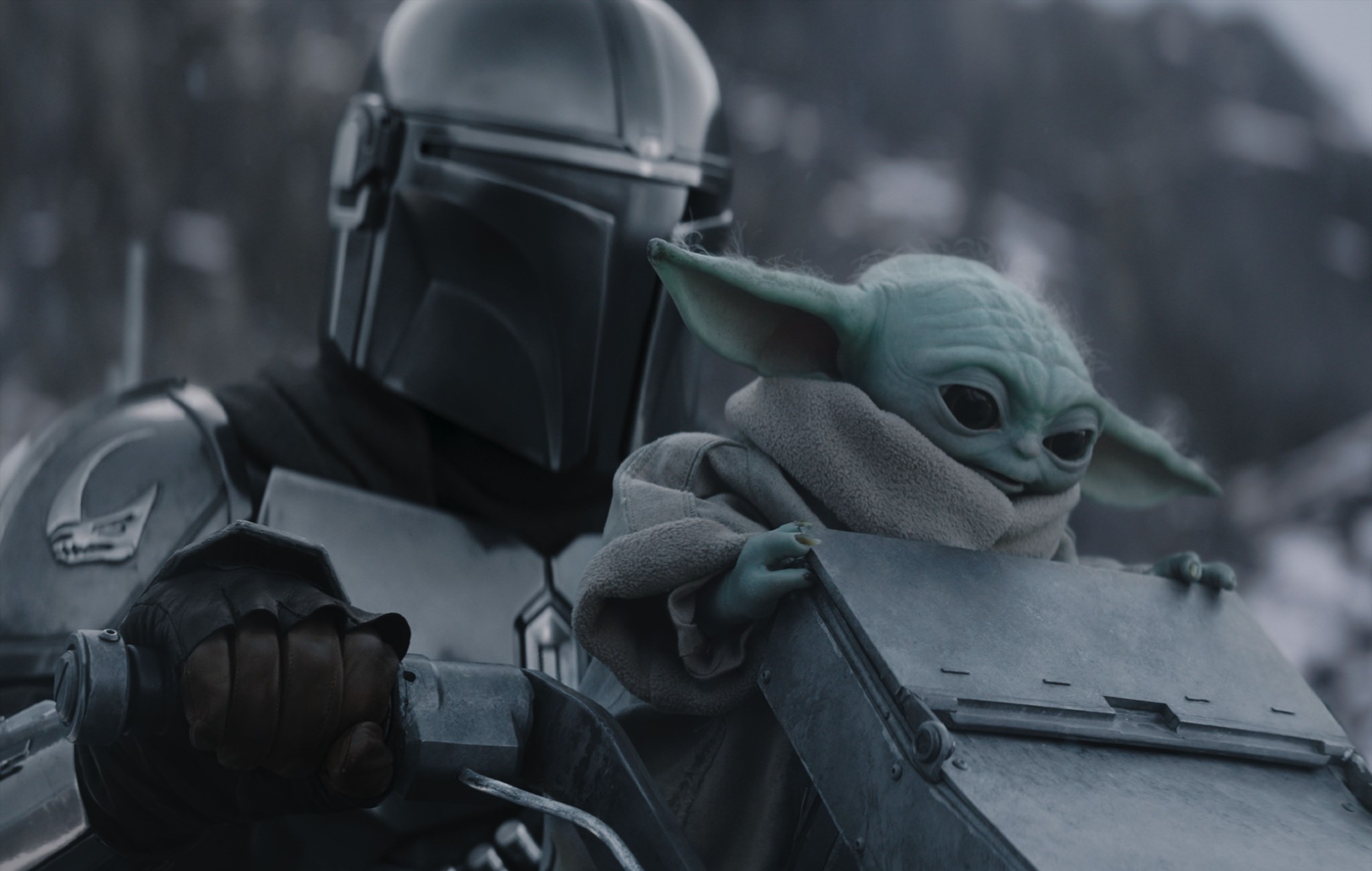 The Mandalorian (Pedro Pascal) and Grogu in 'The Mandalorian And Grogu'.
