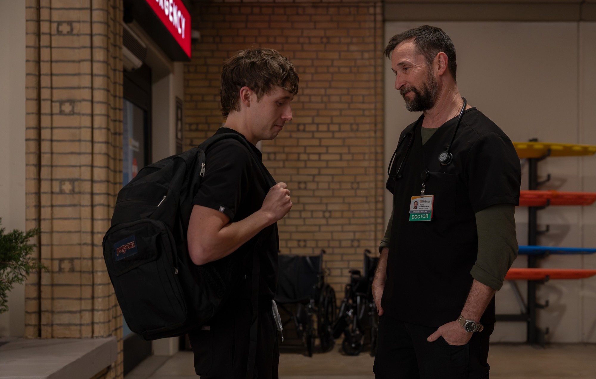 Gerran Howell and Noah Wyle in 'The Pitt' season two.
