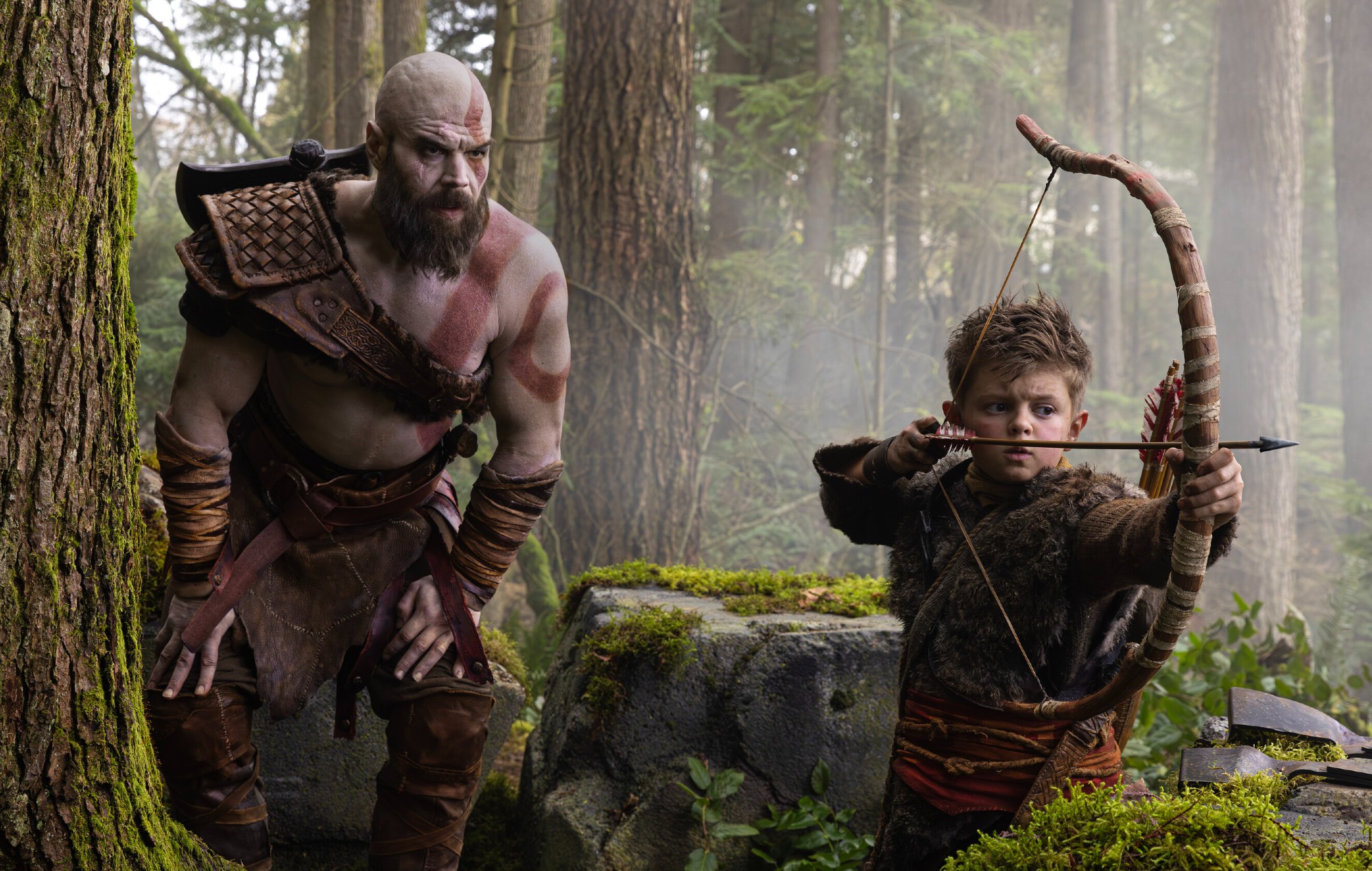 Kratos (Ryan Hurst) and his son Atreus (Callum Vinson) in 'God Of War'.