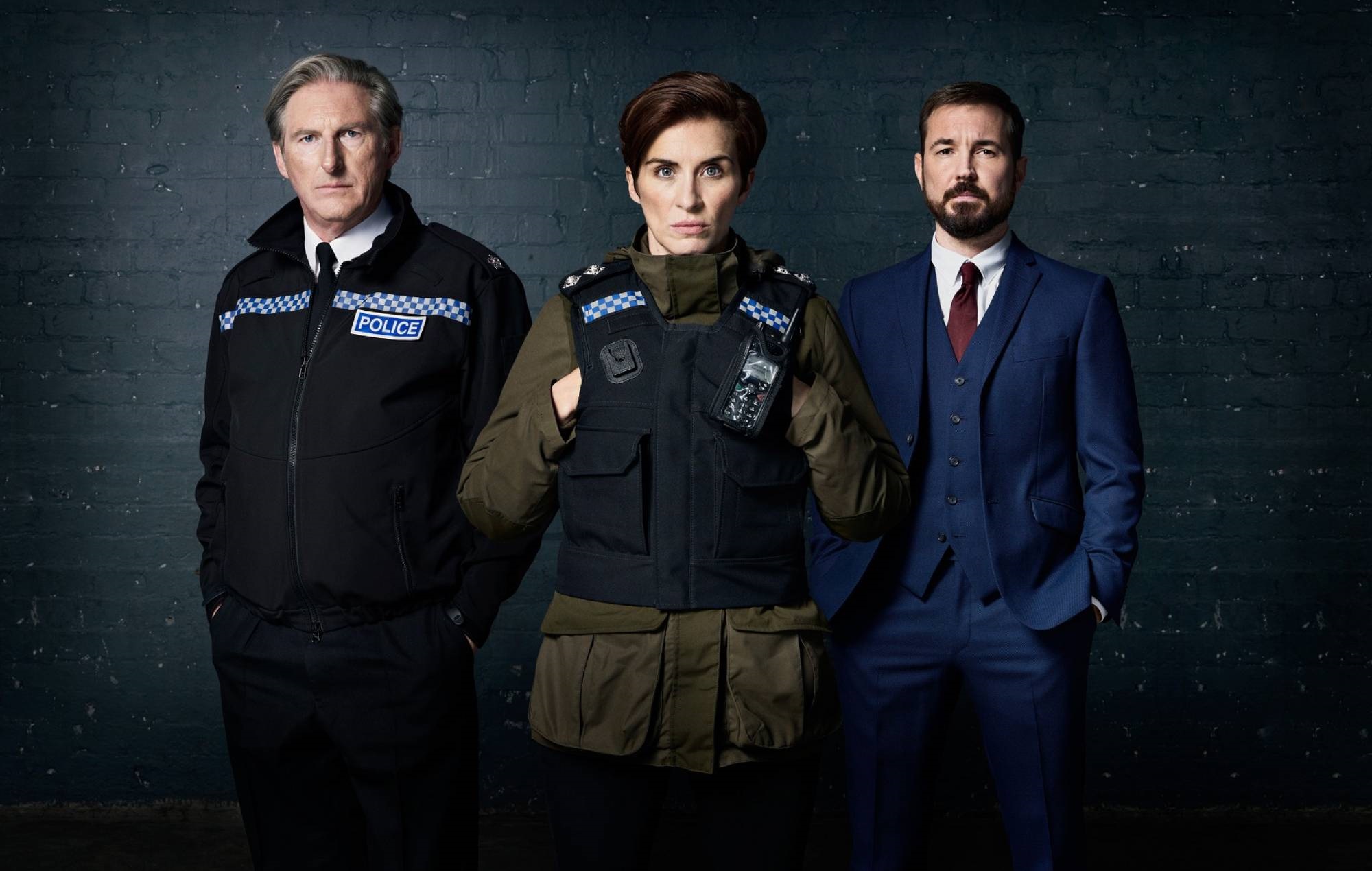 Ted Hastings (Adrian Dunbar), Kate Fleming (Vicky McClure) and Steve Arnott (Martin Compston)