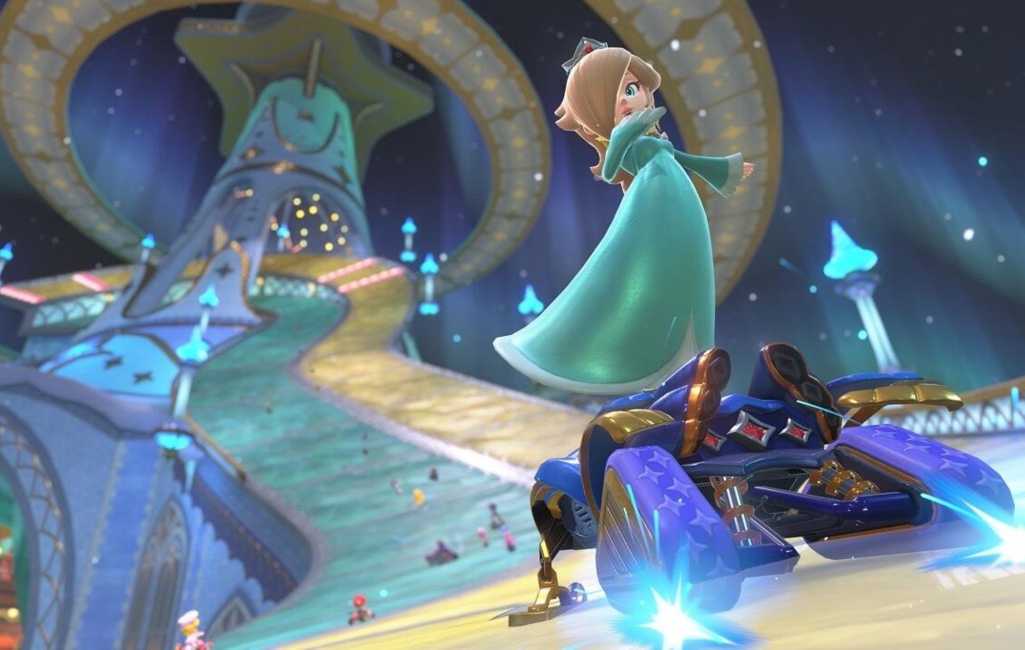Mario Kart World Unlock Vehicles: Rosalina can be seen with a vehicle.