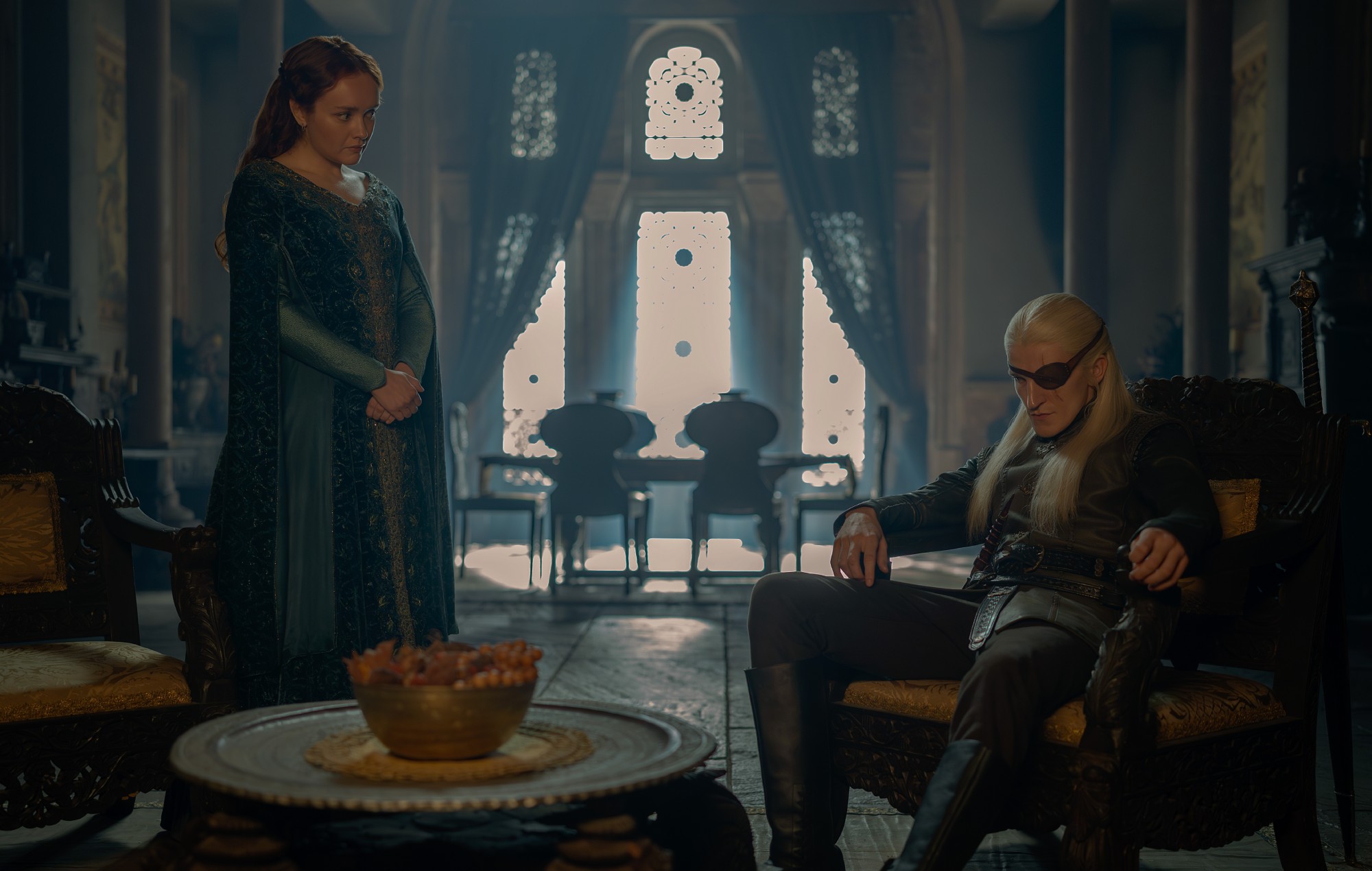 Olivia Cooke as Alicent Hightower & Ewan Mitchell as Aemond Targaryen