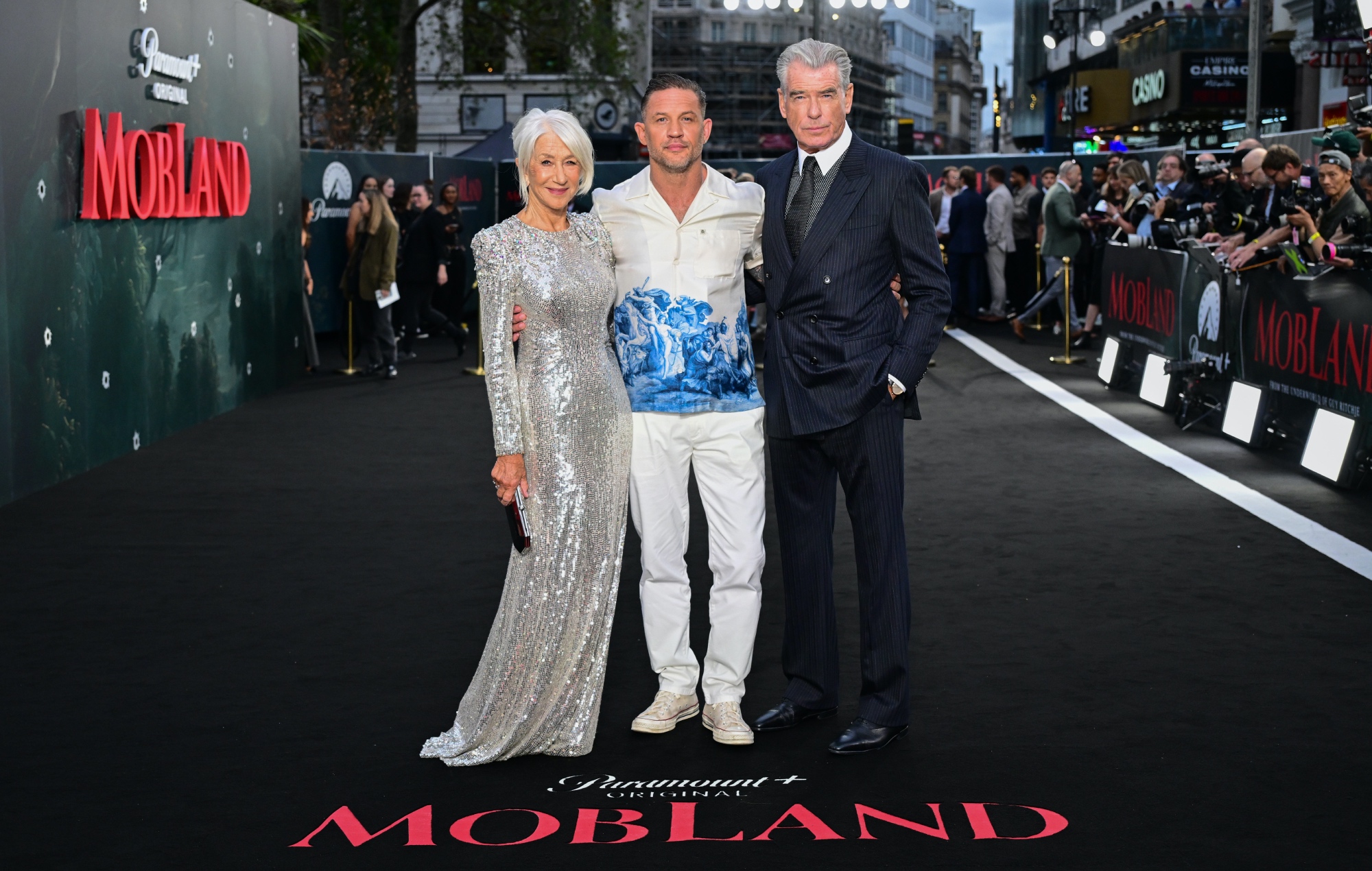 'MobLand' stars Helen Mirren, Tom Hardy and Pierce Brosnan, photo by Mike Marsland/Getty Images for Paramount+