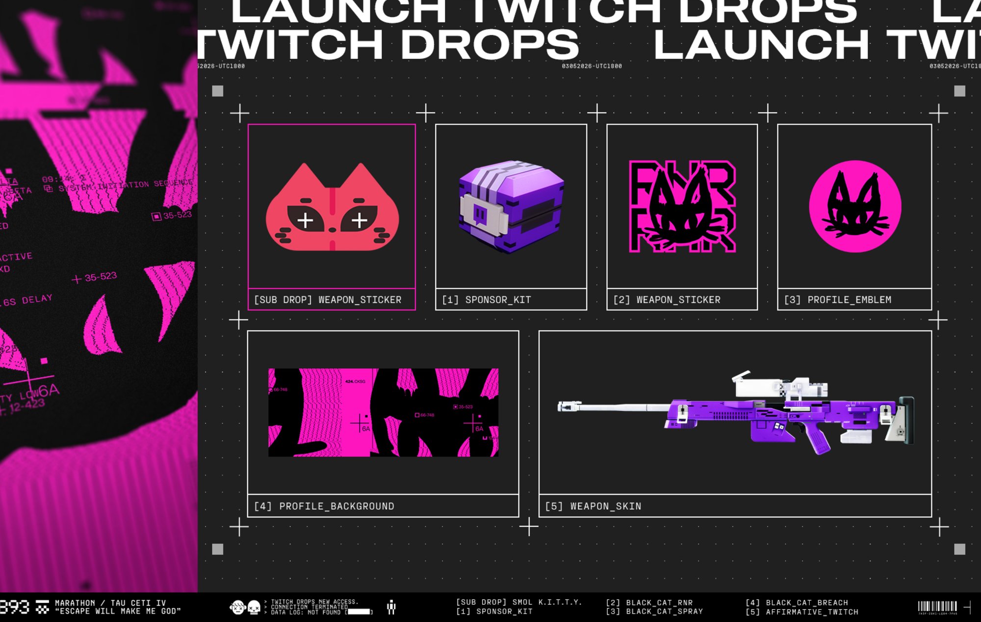 Marathon Twitch Drops: The image of the Twitch Drop rewards can be seen.