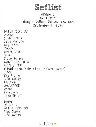 OMEGA X Setlist Gilley's Dallas, Dallas, TX, USA 2026, NO LIMIT