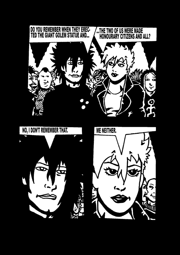 Klub Golem twentieth-anniversary comic by Ras Bolding, page 3 of 4.