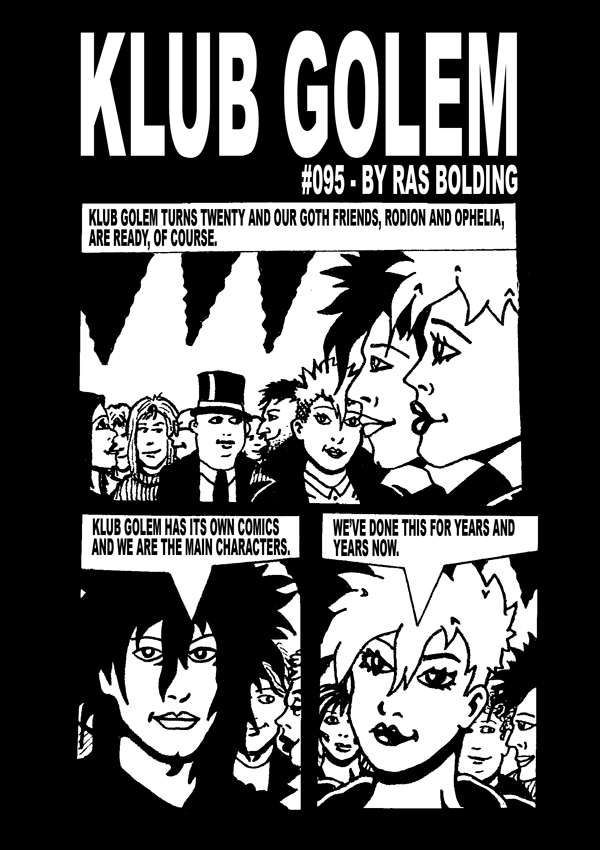 Klub Golem twentieth-anniversary comic by Ras Bolding, page 1 of 4.